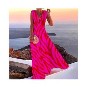 NWT Magenta Red Zebra Print Sleeveless Maxi Dress
